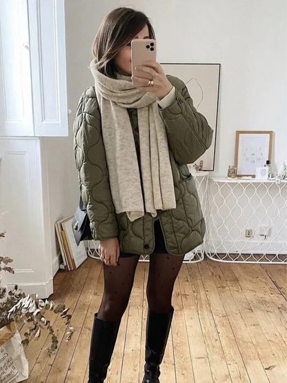 Giacca Trapuntata Oversize Verde Oliva per Donna | Ideale per Autunno/Inverno