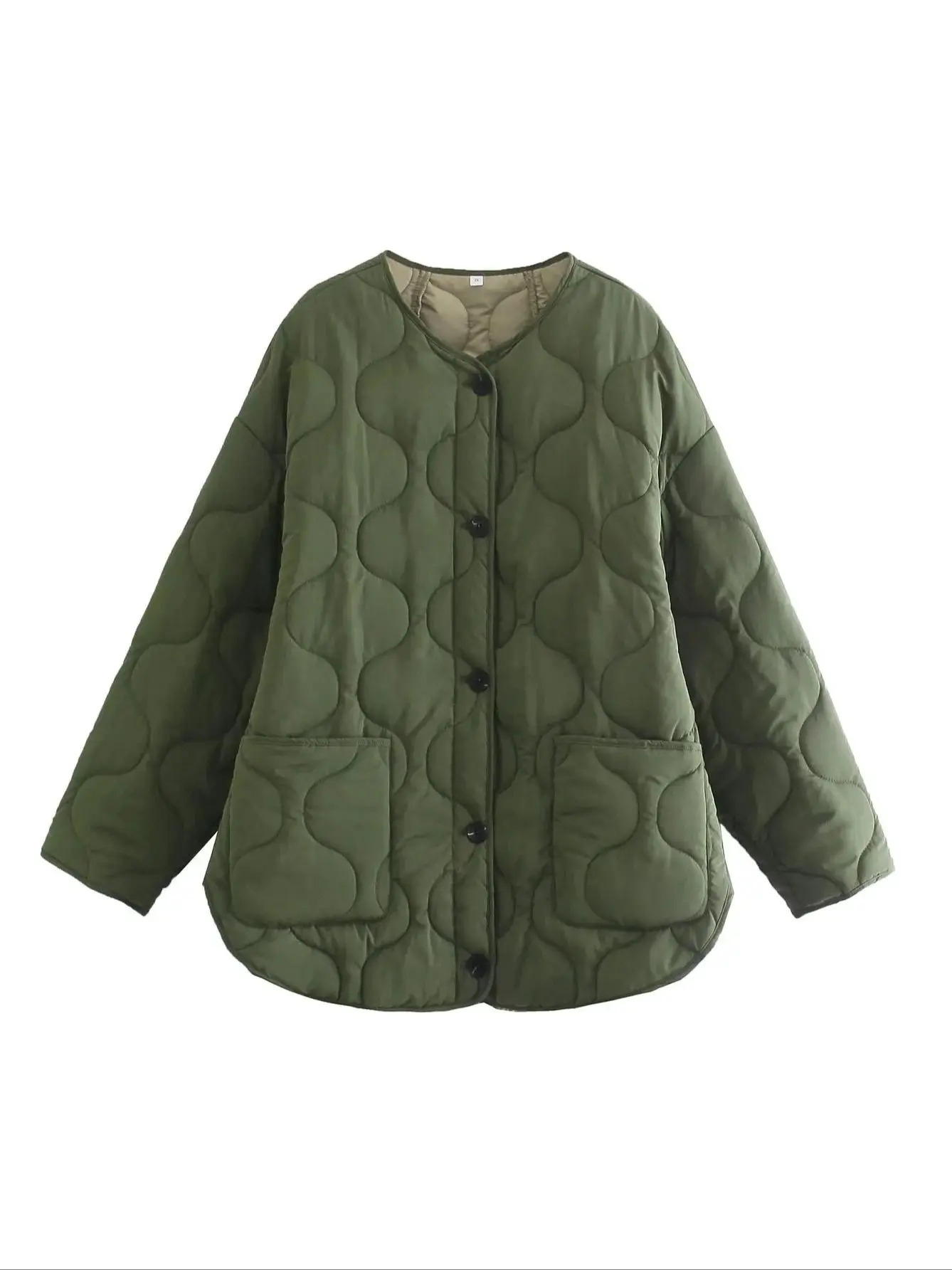 Giacca Trapuntata Oversize Verde Oliva per Donna | Ideale per Autunno/Inverno